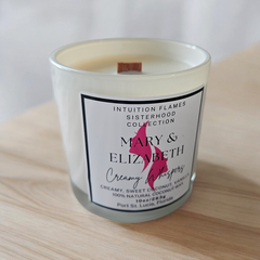 Intuition Flames handcrafted Sisterhood Candle Gift Set with 10 oz clean burn candles in classic white glass jars. Featuring rich, toxin-free scents designed to evoke love, trust, and unity. Made in Port St. Lucie, Florida, perfect for faith-based gifting and home ambiance.