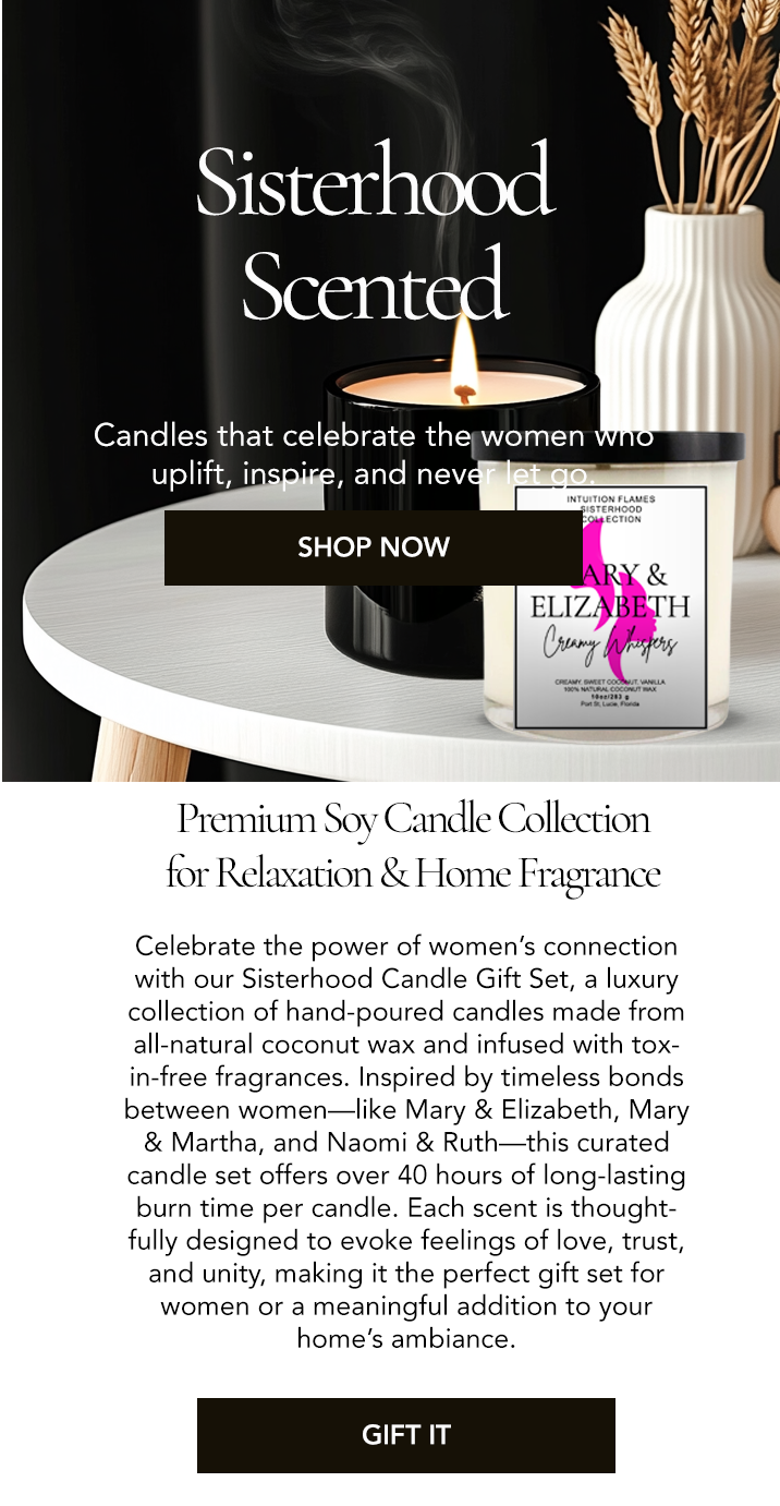 Spiritual lifestyle candles by Intuition Flames, blending theology and therapy through scent, scripture, and soul work in every vessel.

