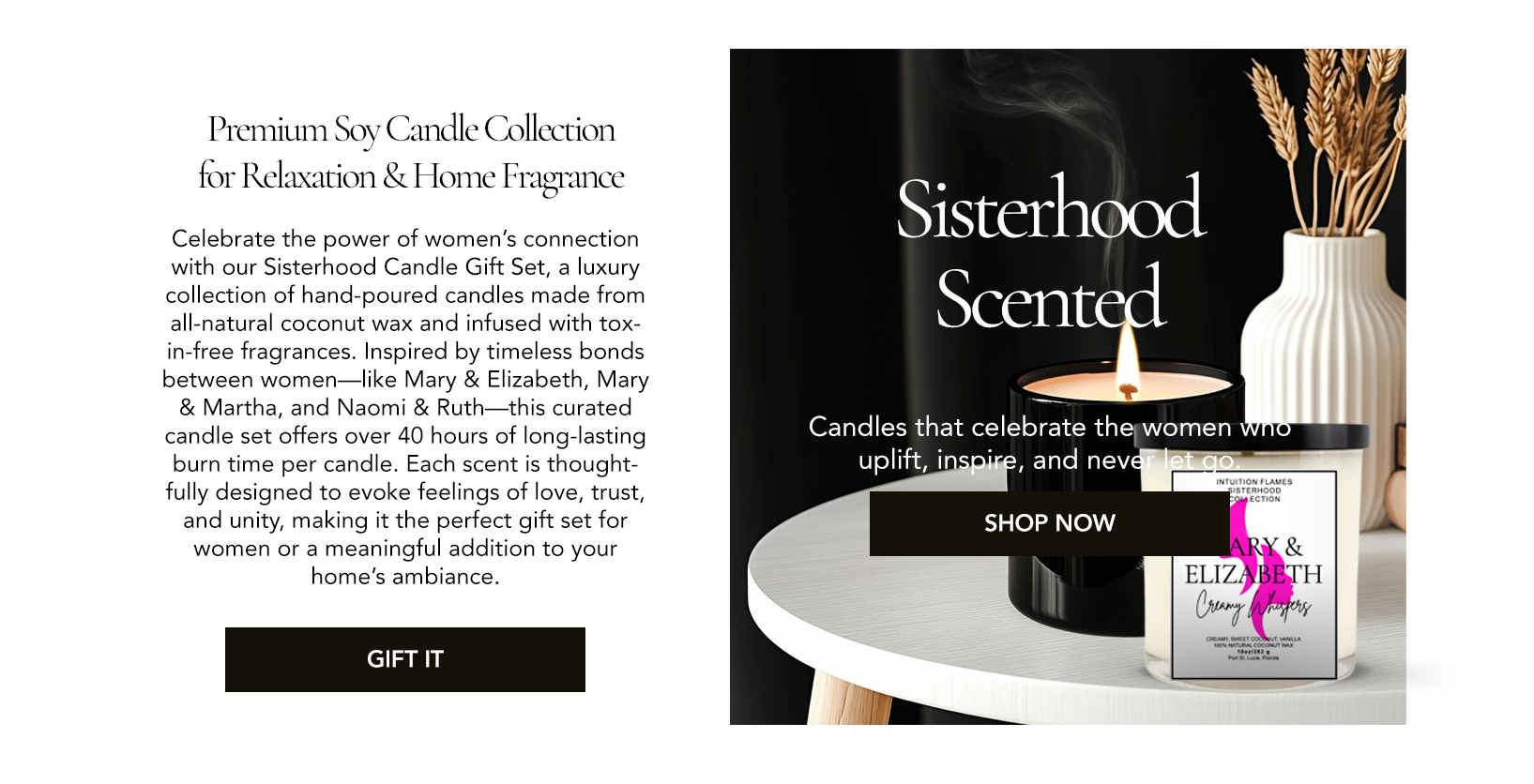 Matte black glass candles with wood wicks and rich, layered scents—crafted for women seeking intentional self-care and biblical reflection.
